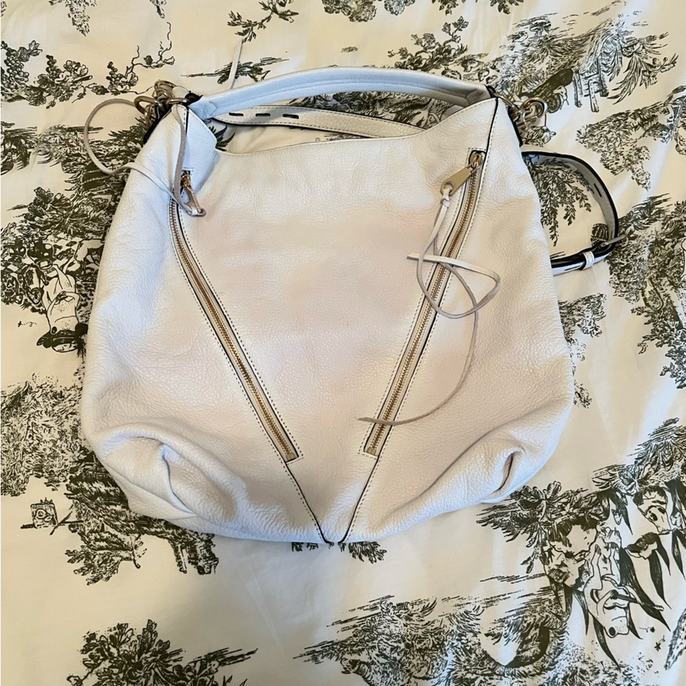 Rebecca Minkoff Zippered Moto Style Hobo Bag in Whitee